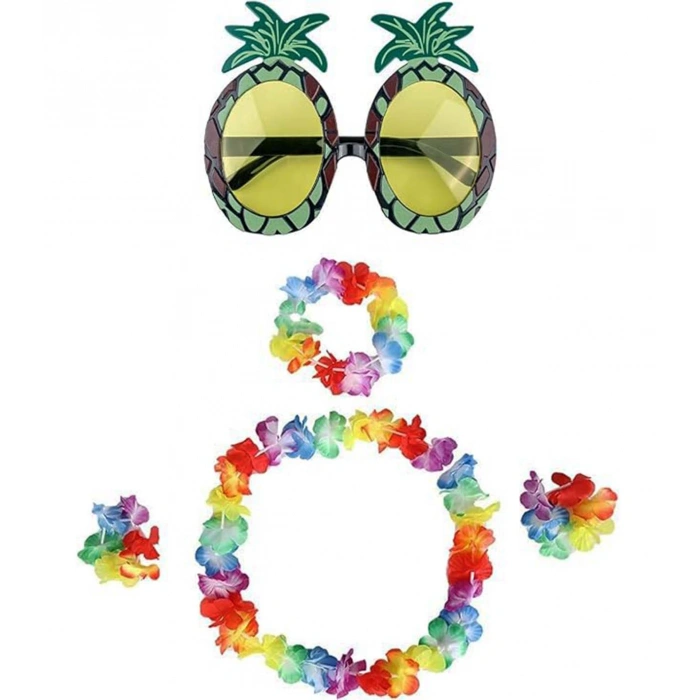 Renkli Ananas Gözlük, Taç, Kolye ve Bileklik Seti (5365)