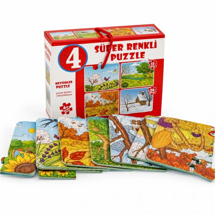 Renkli Mevsimler Puzzle 4lü Set Eğlenceli Oyun