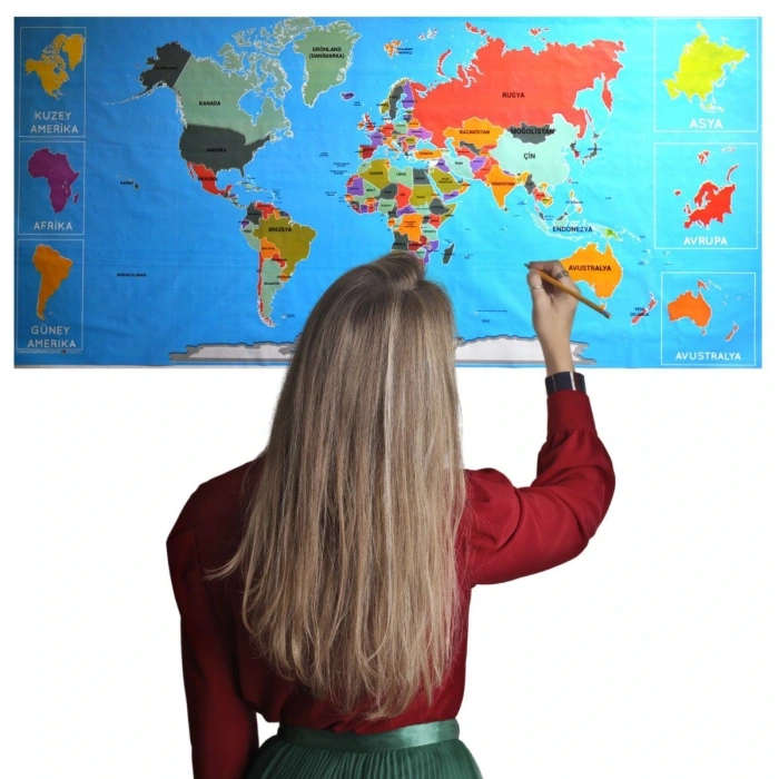 Renkli Atlas Dünya Haritası Manyetik Yapıştırıcı Gerektirmeyen Duvar Stickerı 118 CM * 56 CM (5365)