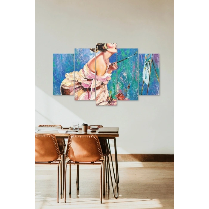 Ressam Kadın 5 Parçalı Mdf Tablo 60 x 100
