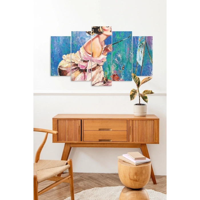 Ressam Kadın 5 Parçalı Mdf Tablo 60 x 100