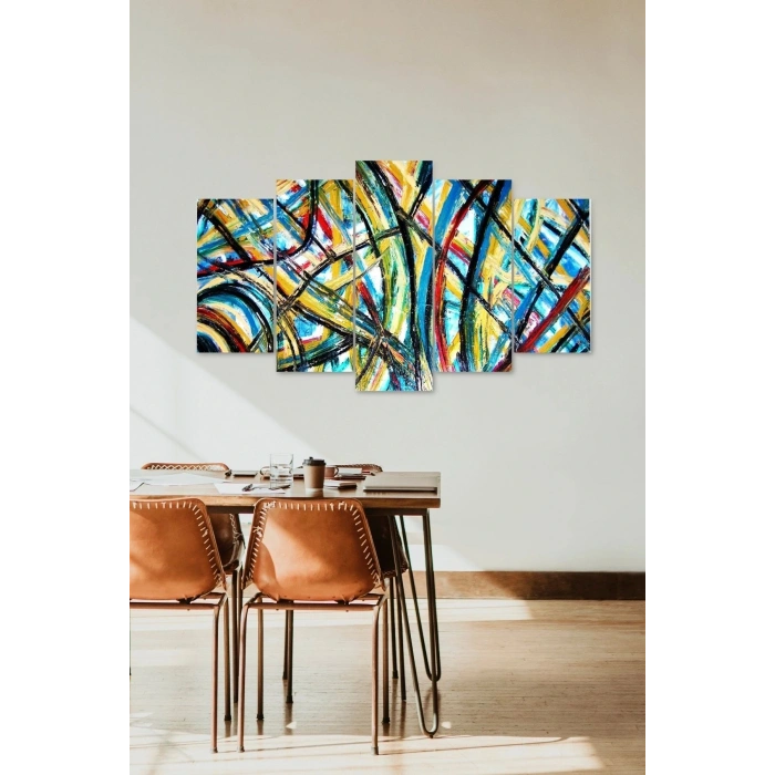 Retro Çizgiler 5 Parçalı Mdf Tablo 60 x 100