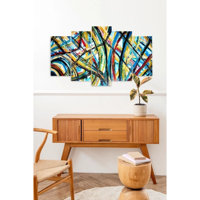 Retro Çizgiler 5 Parçalı Mdf Tablo 60 x 100