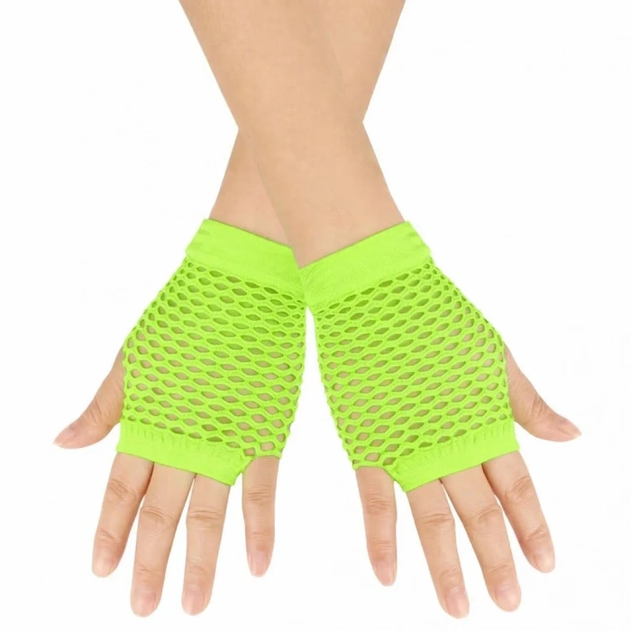 Retro Neon Yeşil File Parmaksız Kısa Eldiven 11 Cm