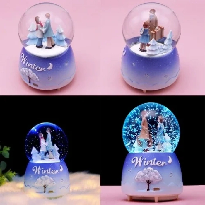 Romantik Işıklı Kar Küresi 15 Cm Kış Temalı Dekor