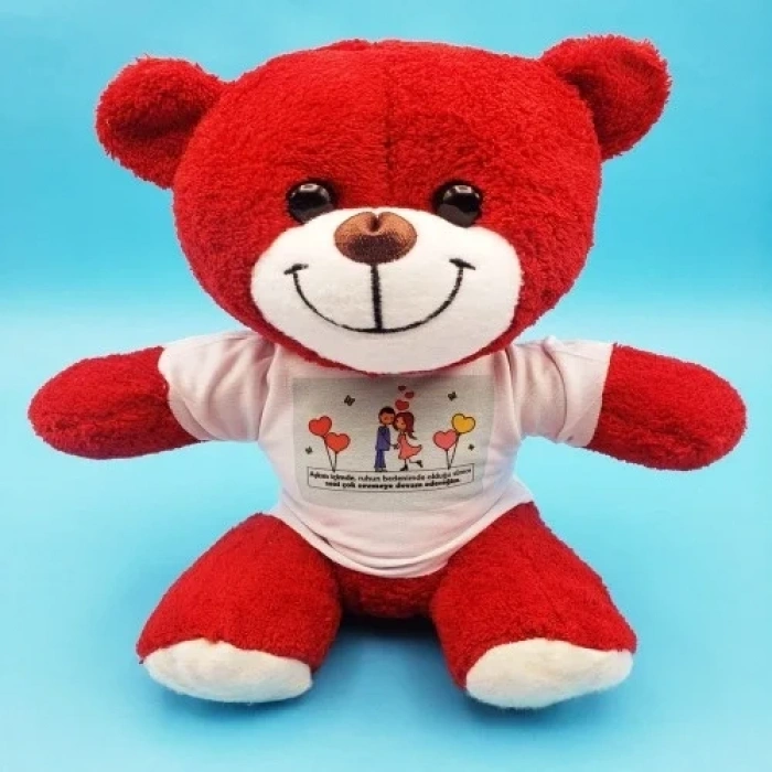 Romantik Tişörtlü Peluş 25 Cm Kırmızı Sevimli Hediye