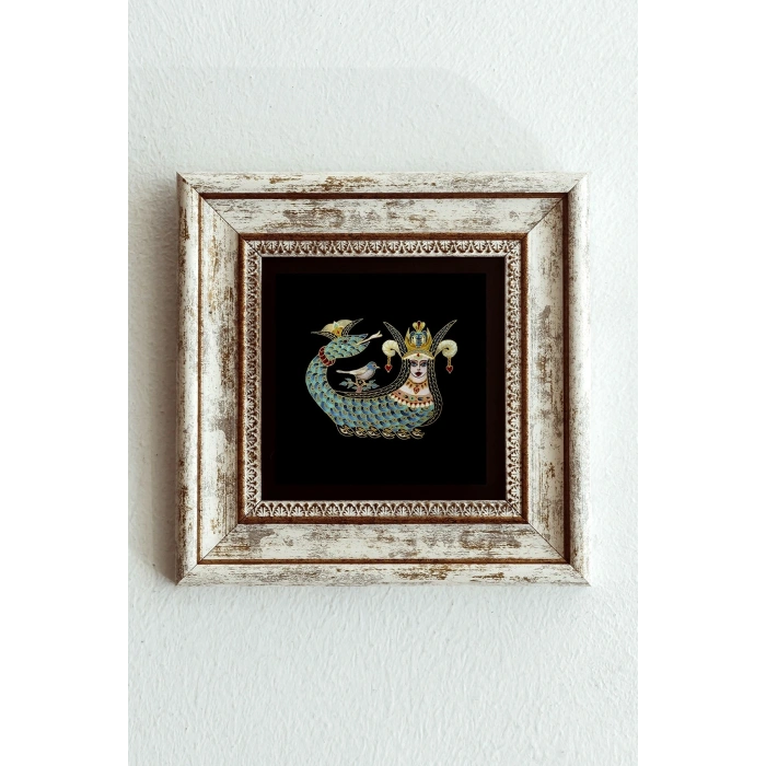 Şahmeran Çerçeveli Taş Tablo , Çerçeveli Taş Duvar Dekoru 20 cm