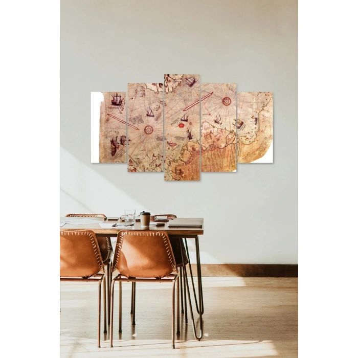 Saklı Harita Manzara 5 Parçalı Mdf Tablo 60 x 100