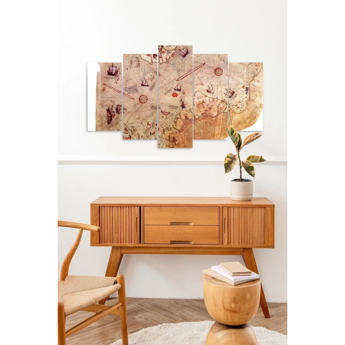 Saklı Harita Manzara 5 Parçalı Mdf Tablo 60 x 100