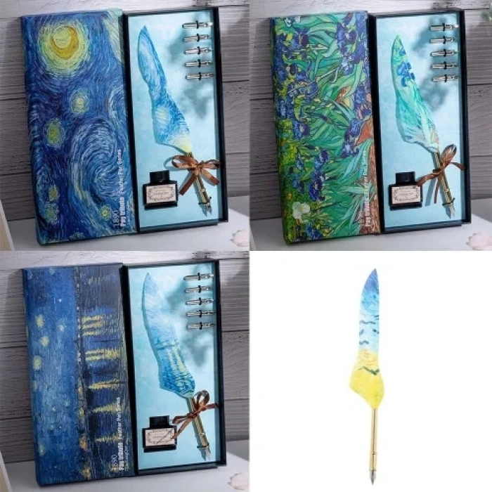 Sanatsal Van Gogh Temalı Tüylü Divit Kalem Seti