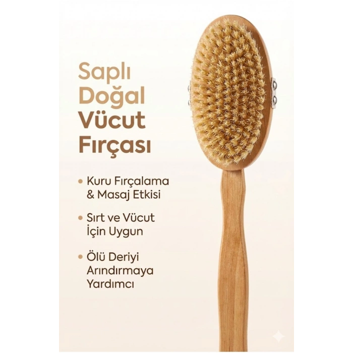 Saplı Doğal Vücut Fırçası – Sırt İçin Uzun Saplı, Kuru Fırçalama ve Masaj Etkili