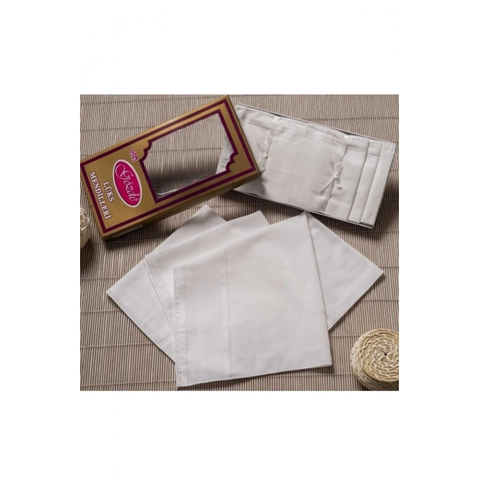 Yellow Boxed 46x46 cm 12 Pieces Fabric Handkerchief-White