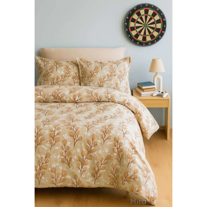 Sarı Yaprak Desenli Pamuklu Tek Kişilik Nevresim Takımı