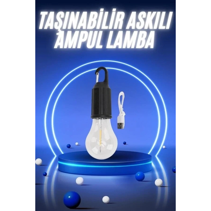 Şarjlı Led Ampul Askılı Lamba 1 Adet Kamp Bahçe