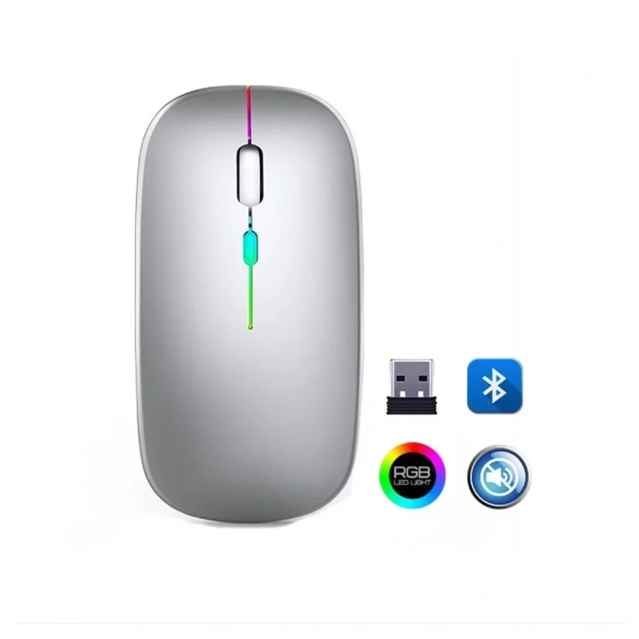 Şarjlı Rgb Gümüş Mouse Kablosuz Kullanım 1 Adet
