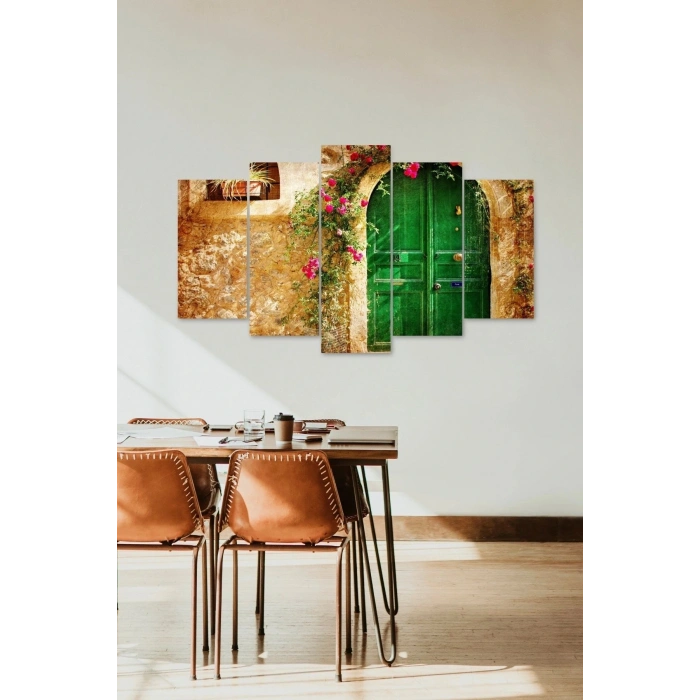 Şehir Ev Manzara 5 Parçalı Mdf Tablo 60 x 100