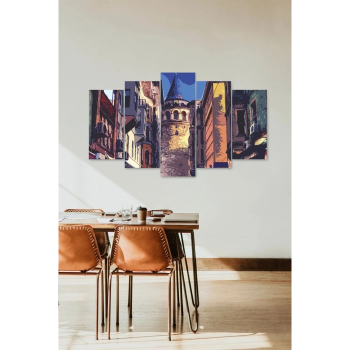 Şehir Manzarası 5 Parçalı Mdf Tablo 60 x 100