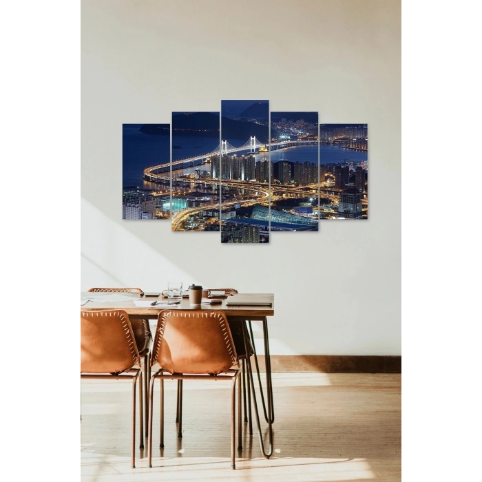 Şehir Manzarası 5 Parçalı Mdf Tablo 60 x 100