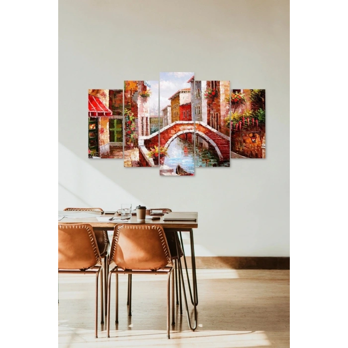 Şehir Manzarası 5 Parçalı Mdf Tablo 60 x 100