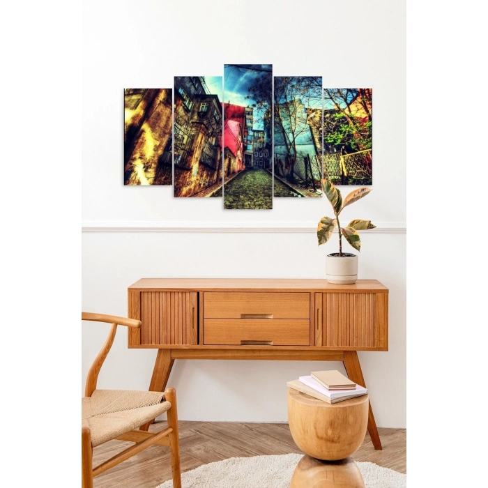 Şehir Manzarası 5 Parçalı Mdf Tablo 60 x 100