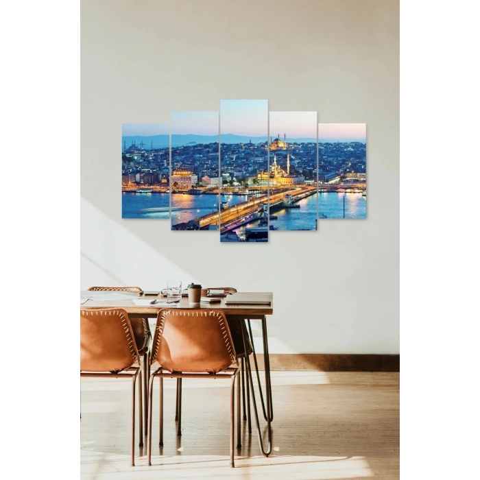 Şehir Manzarası 5 Parçalı Mdf Tablo 60 x 100