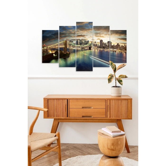 Şehir Manzarası 5 Parçalı Mdf Tablo 60 x 100