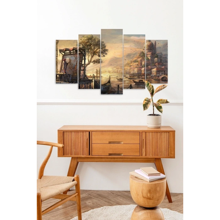 Şehir Manzarası 5 Parçalı Mdf Tablo 60 x 100