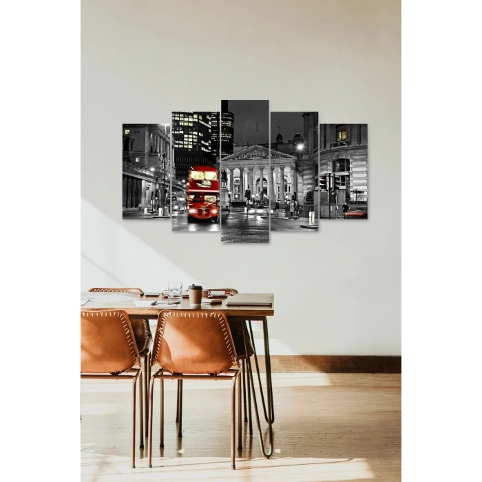 Şehir Manzarası 5 Parçalı Mdf Tablo 60 x 100