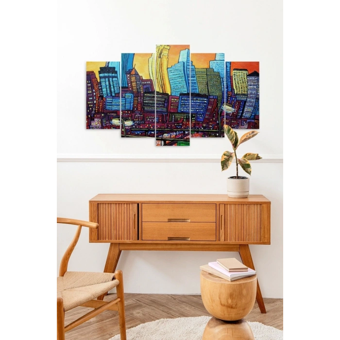 Şehir Manzarası 5 Parçalı Mdf Tablo 60 x 100