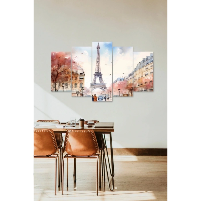 Şehir Manzarası 5 Parçalı Mdf Tablo 60 x 100