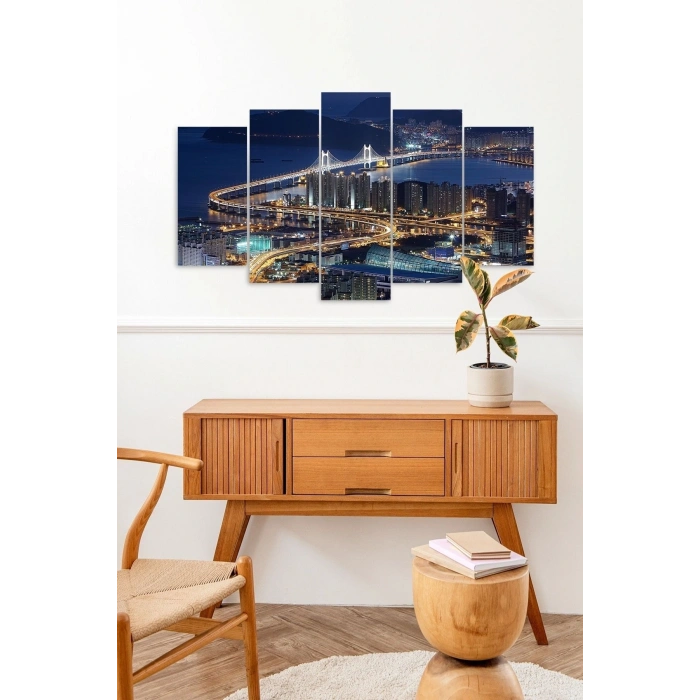 Şehir Manzarası 5 Parçalı Mdf Tablo 60 x 100