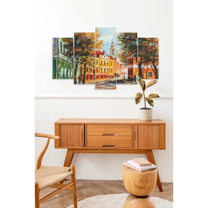 Şehir Manzarası 5 Parçalı Mdf Tablo 60 x 100