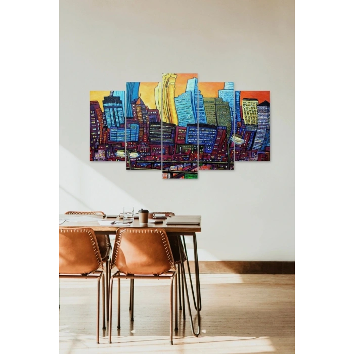 Şehir Manzarası 5 Parçalı Mdf Tablo 60 x 100