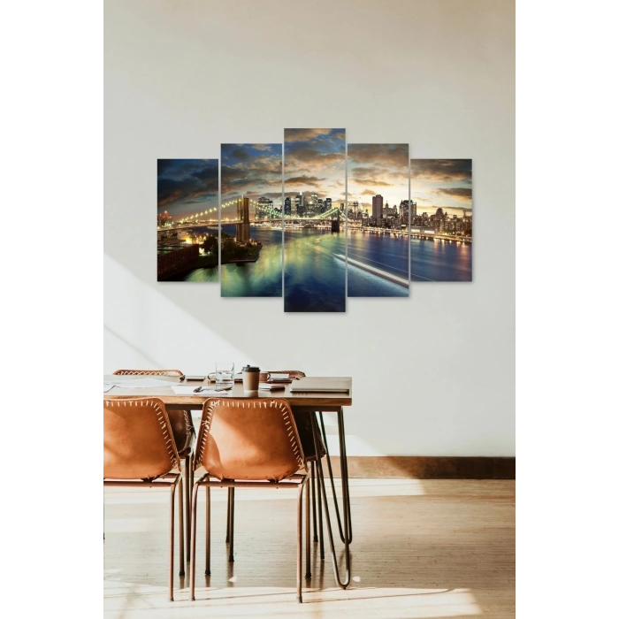 Şehir Manzarası 5 Parçalı Mdf Tablo 60 x 100
