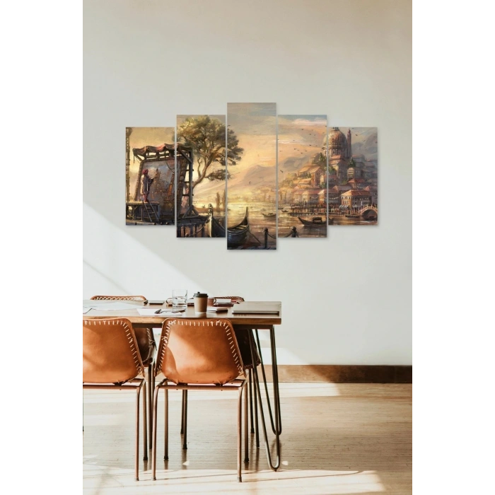 Şehir Manzarası 5 Parçalı Mdf Tablo 60 x 100