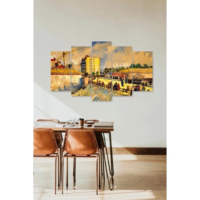 Şehir Manzarası Retro 5 Parçalı Mdf Tablo 60 x 100
