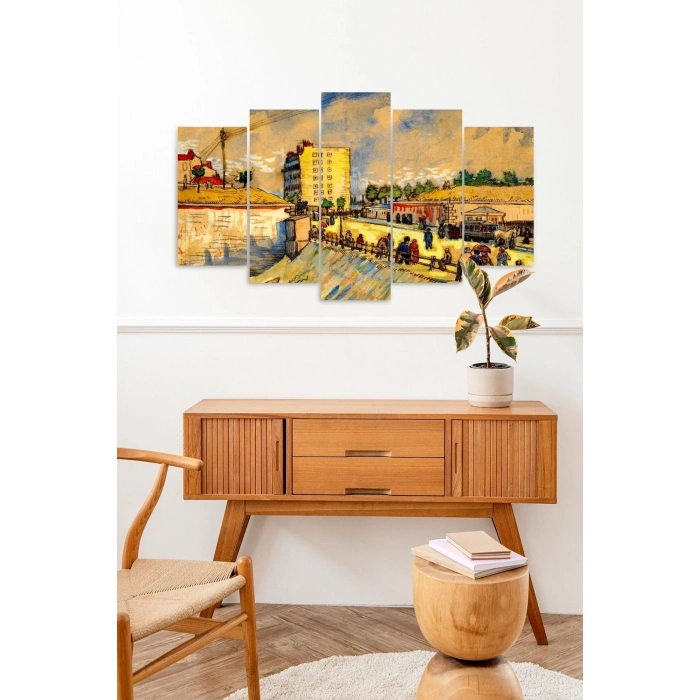 Şehir Manzarası Retro 5 Parçalı Mdf Tablo 60 x 100