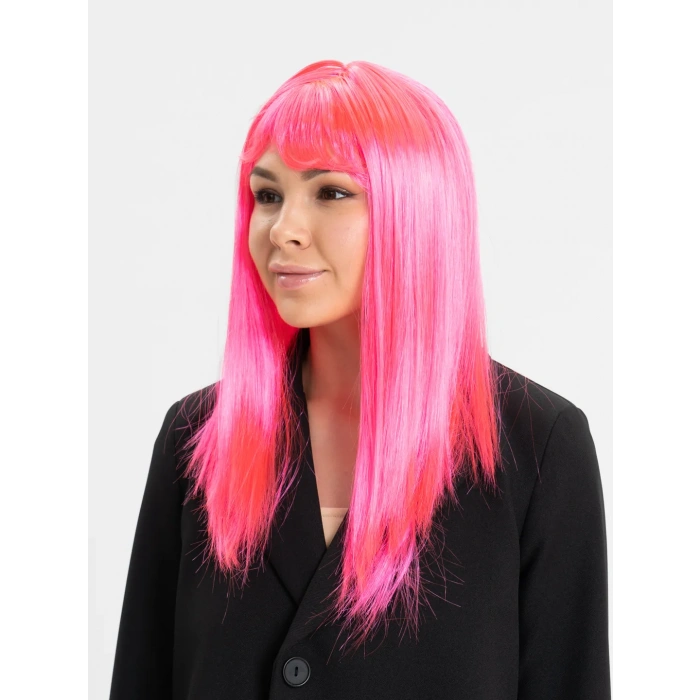 Şeker Pembesi Koyu Pembe Renk Uzun Düz Parti Peruğu (5365)