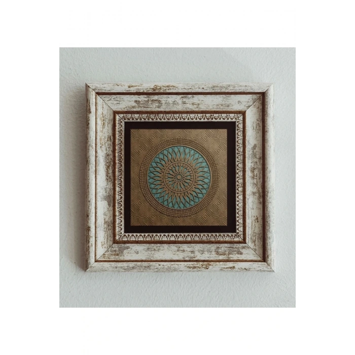 Selçuklu Motifi Gergi Tavan Çerçeveli Taş Tablo , Çerçeveli Taş Duvar Dekoru 20 cm