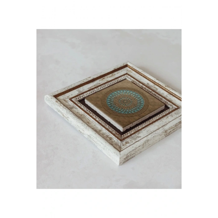 Selçuklu Motifi Gergi Tavan Çerçeveli Taş Tablo , Çerçeveli Taş Duvar Dekoru 20 cm