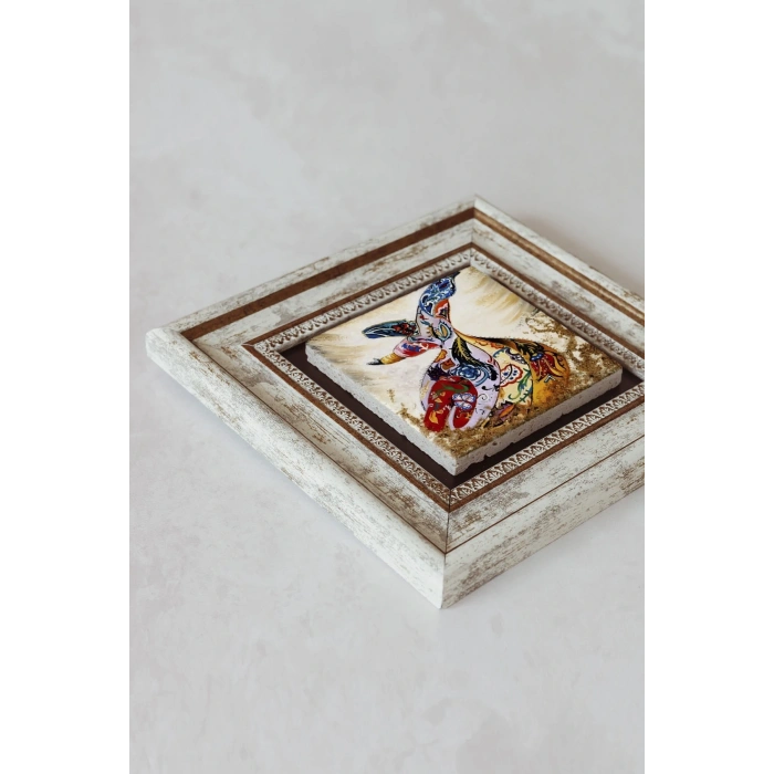 Semazen Çerçeveli Taş Tablo , Çerçeveli Taş Duvar Dekoru 20 cm