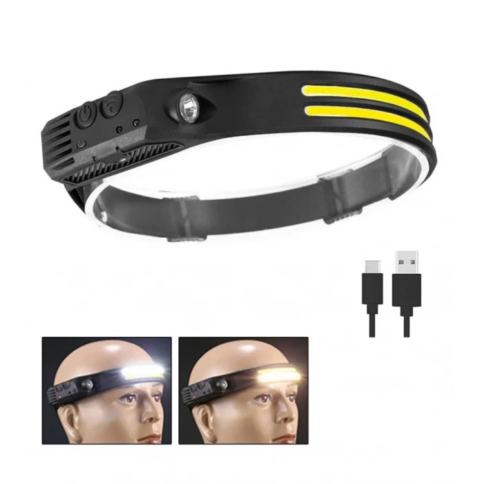 Sensor Headlamp COB Led Headlamp Rechargeable Headlamp 18650 Built-in Battery Outdoor Fishing Camping Headlight Flashlight (5365)