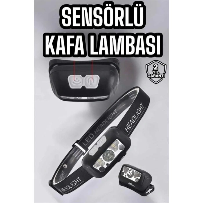Sensörlü Şarjlı Kafa Lambası 4 Modlu Açık Hava Kullanımı