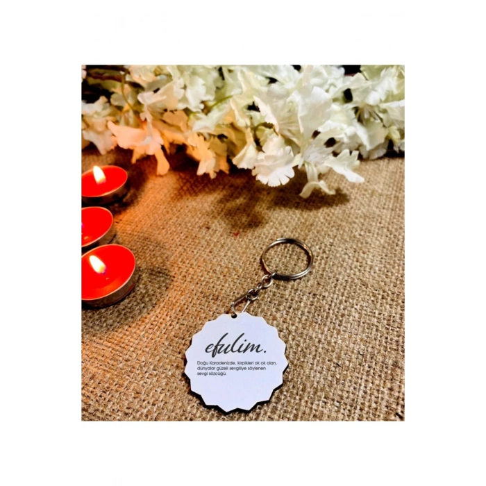 Sevgililer Günü Efulim Baskılı Ahşap Anahtarlık