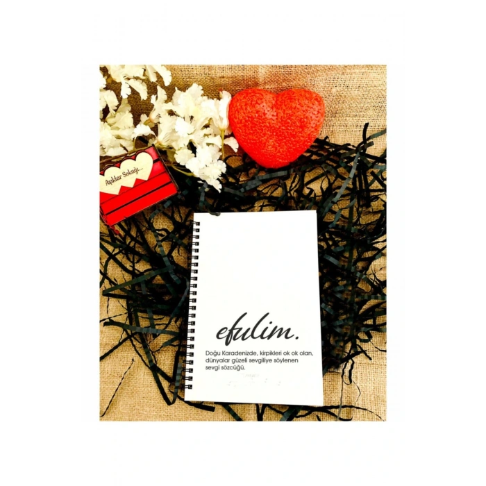 Sevgililer Günü Efulim Baskılı Ahşap Defter - Beyaz
