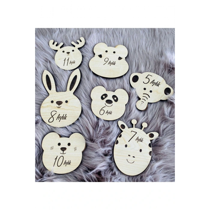 Sevimli Hayvanlar Ahşap Çift Taraflı Aylık Bebek Kartlar