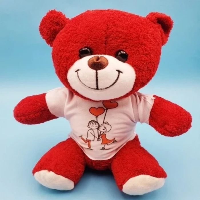 Sevimli Kırmızı Peluş 25 Cm Tişörtlü Hediye