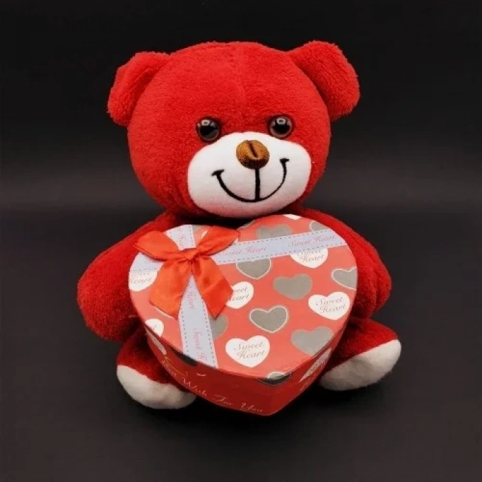 Sevimli Peluş Kalp Kutuda 25 Cm Hediye