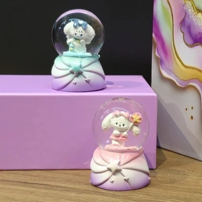 Sevimli Tavşan Figürlü Işıklı Kar Küresi 7 Cm