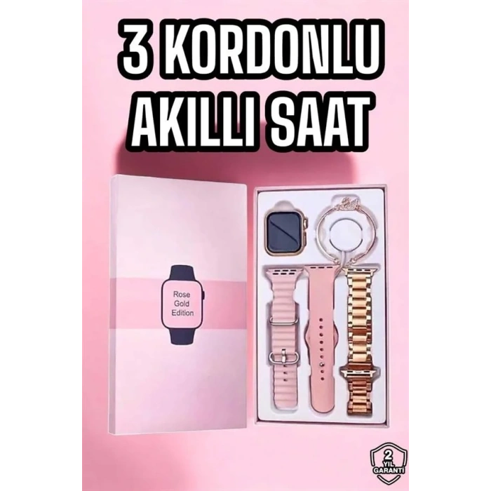 Şık Akıllı Saat 3 Kordonlu Aksesuar Hediyeli